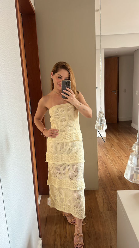 Vestido Babado Tricô Modal Amarelo