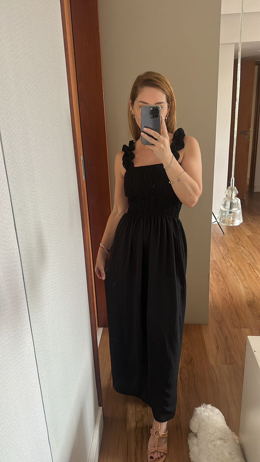Vestido Longo Alça Liso Preto